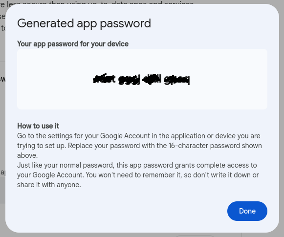 Create a new Gmail App password