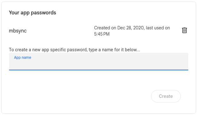 Gmail App passwords