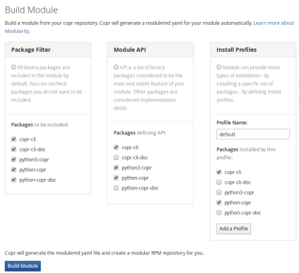 Just select packages that should be part of the module
